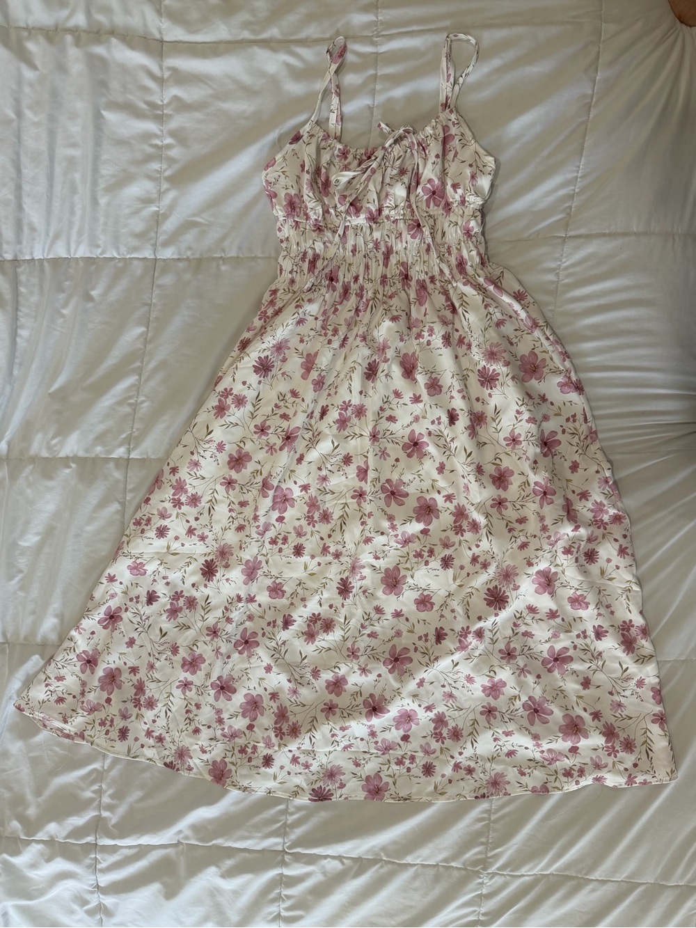 White Floral Sundress with Pink Blossoms